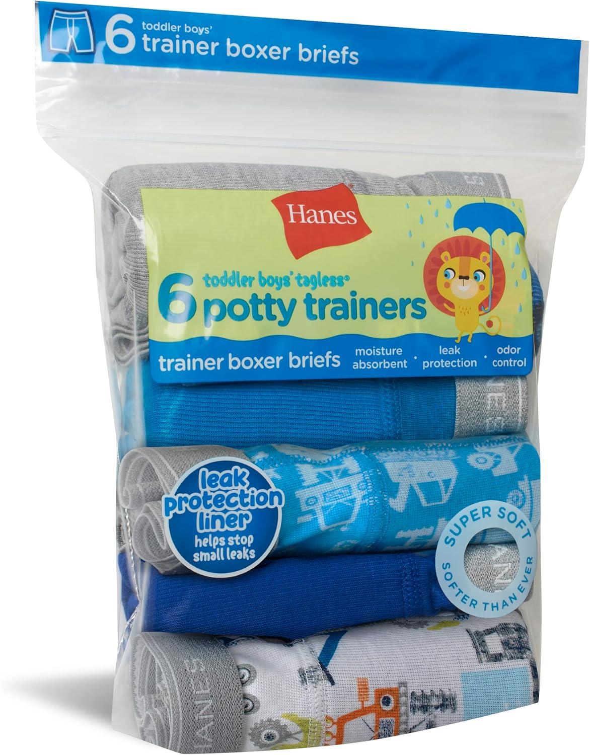 imageHanes Toddler Boys Potty Trainer Underwear Light Leaks Boxer Briefs ampamp Briefs Available 6 ampamp 7 PackBlueGray Assorted 6 Pack