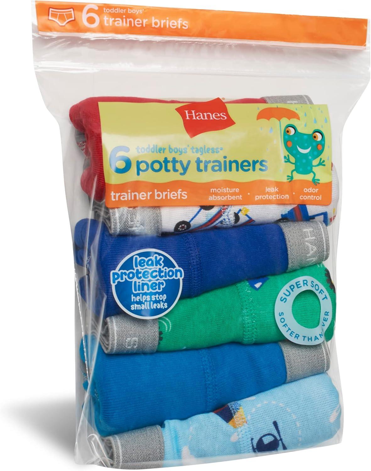 imageHanes Toddler Boys Potty Trainer Underwear Light Leaks Boxer Briefs ampamp Briefs Available 6 ampamp 7 PackBluePrint Assorted 6 Pack