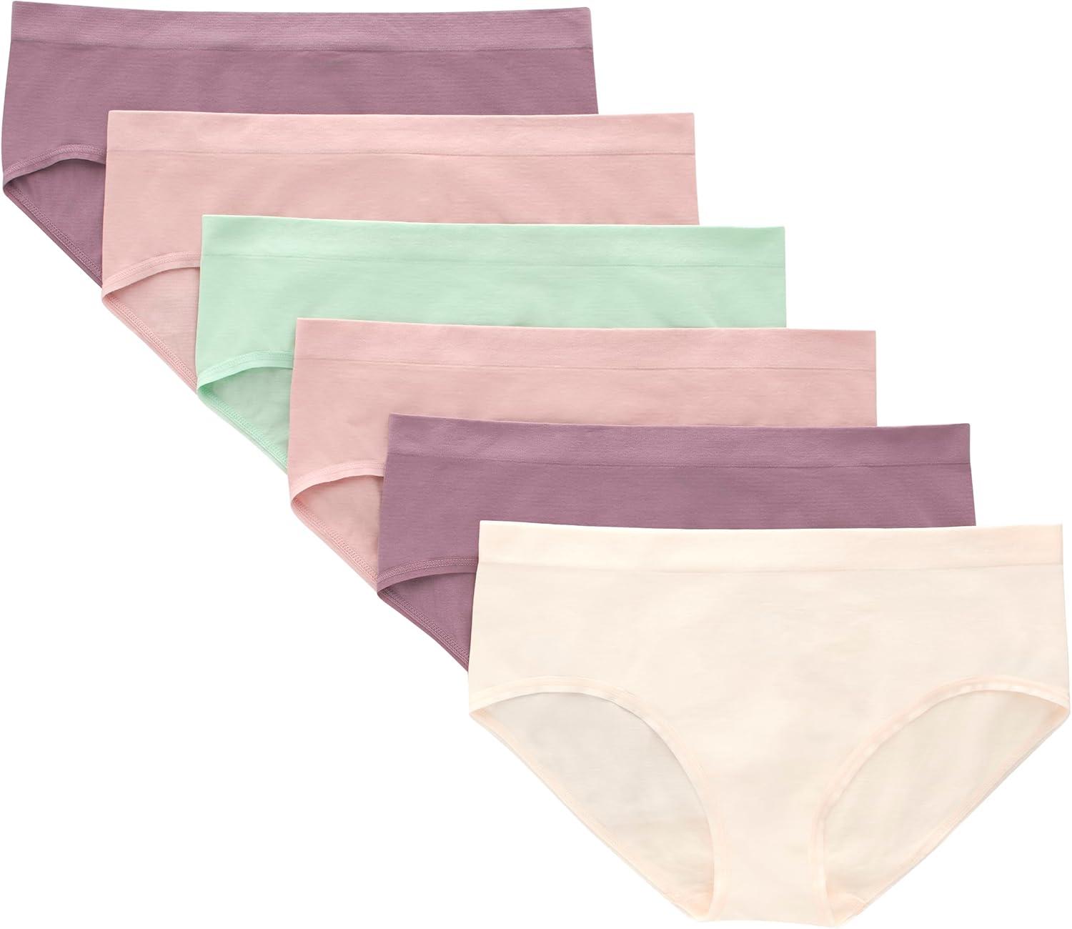 imageHanes Tween Girls Underwear Seamless Girls Panties Boyshort ampamp Hipster Assorted Colors 6PackIvoryMintPinkPlum 6 Pack