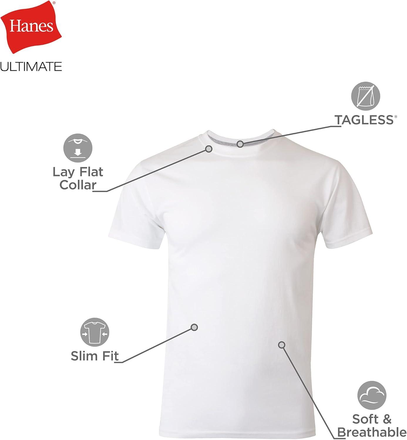 imageHanes Ultimate Mens Fresh Iq Slim Fit Crew Undershirt 4PackWhite 4 Pack