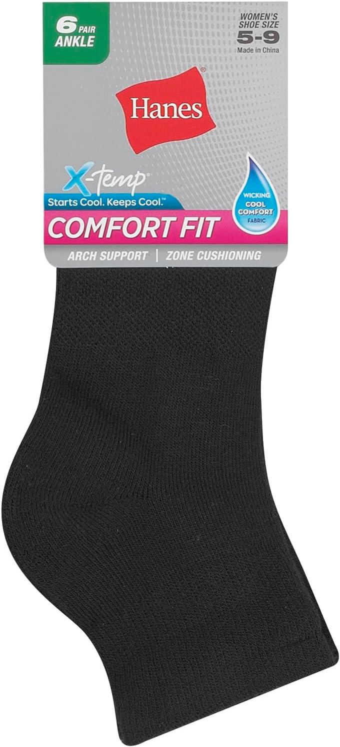 imageHanes Womens 6Pair Comfort Fit Ankle SocksBlack 6 Pack
