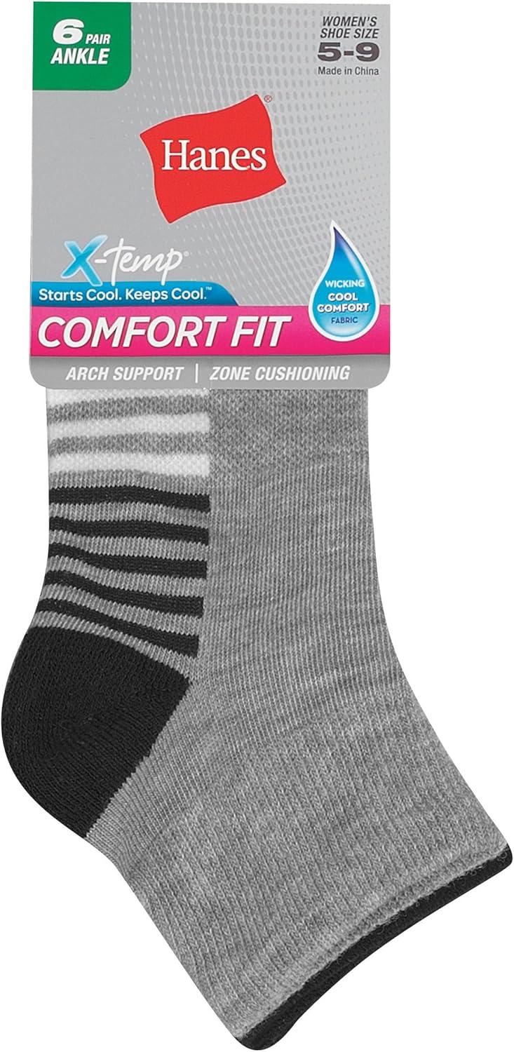 imageHanes Womens 6Pair Comfort Fit Ankle SocksGreyWhiteBlack 6 Pack