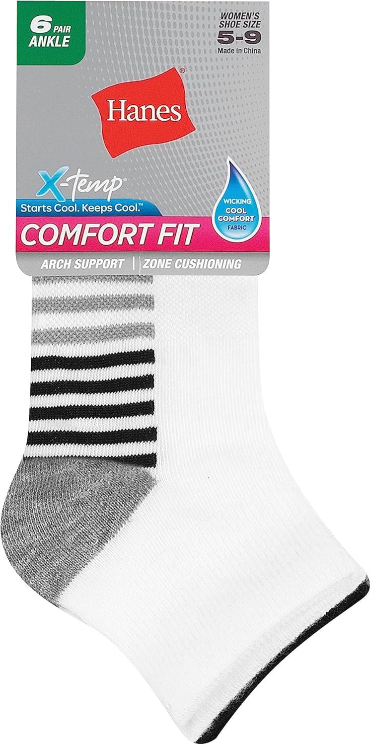 imageHanes Womens 6Pair Comfort Fit Ankle SocksGreyWhiteBlack 6 Pack
