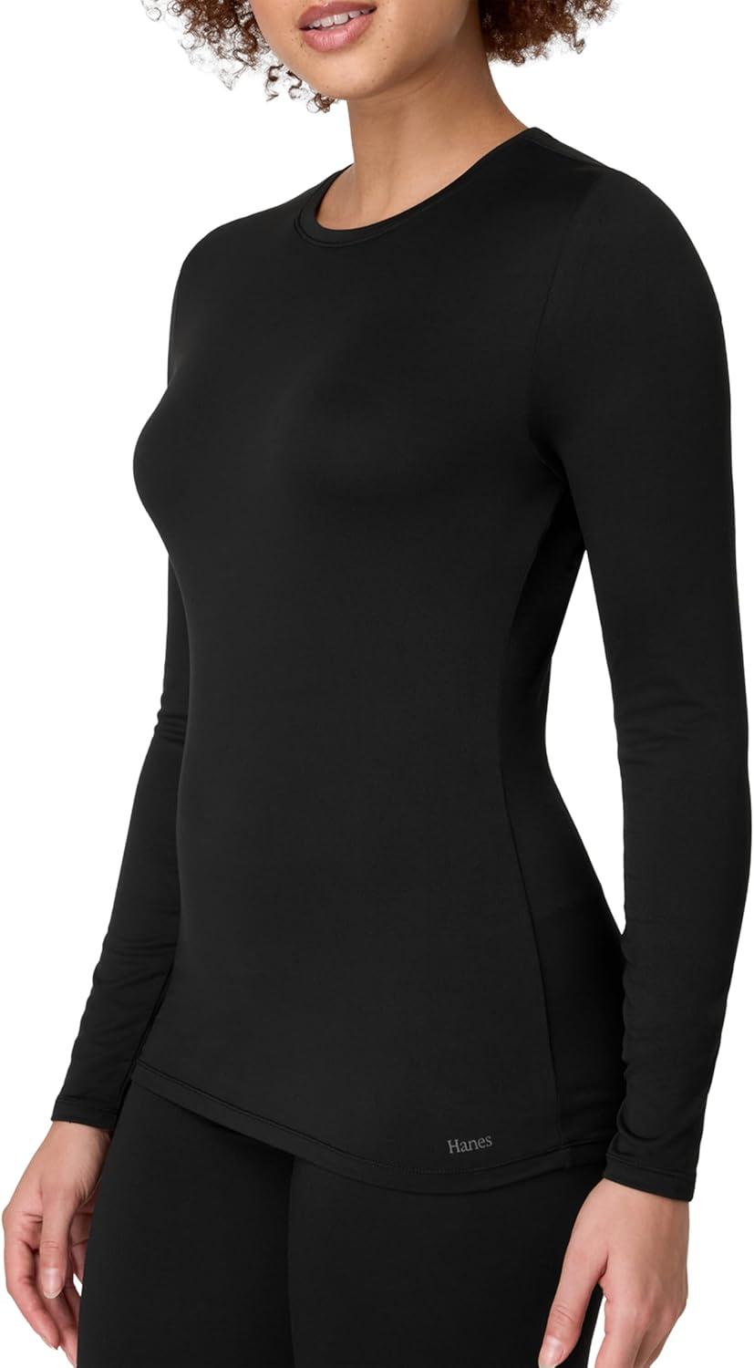 imageHanes Womens Base Layer Top LongSleeve Shirt MoistureWicking Odor ProtectionBlack