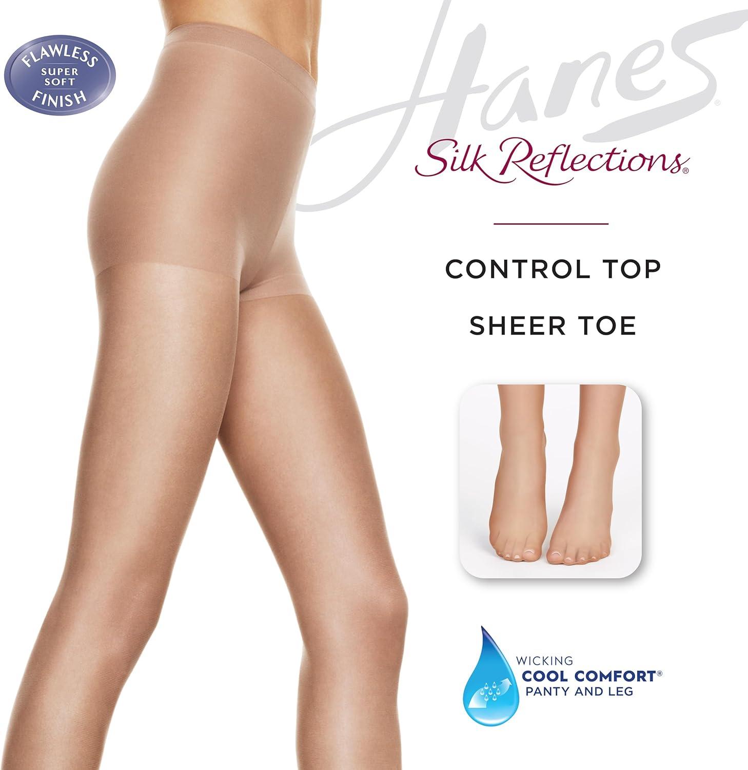 imageHanes Womens Control Top Sheer Toe Silk Reflections Panty HoseClassic Navy