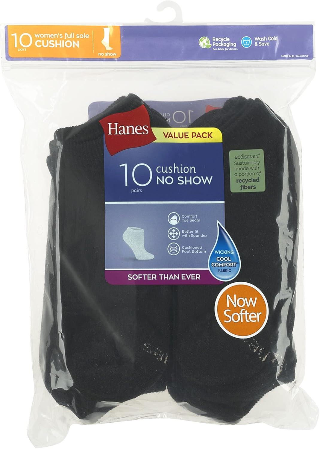 imageHanes Womens Cool Comfort NoShow Socks MoistureWicking Socks 14PackBlack 10 Pack