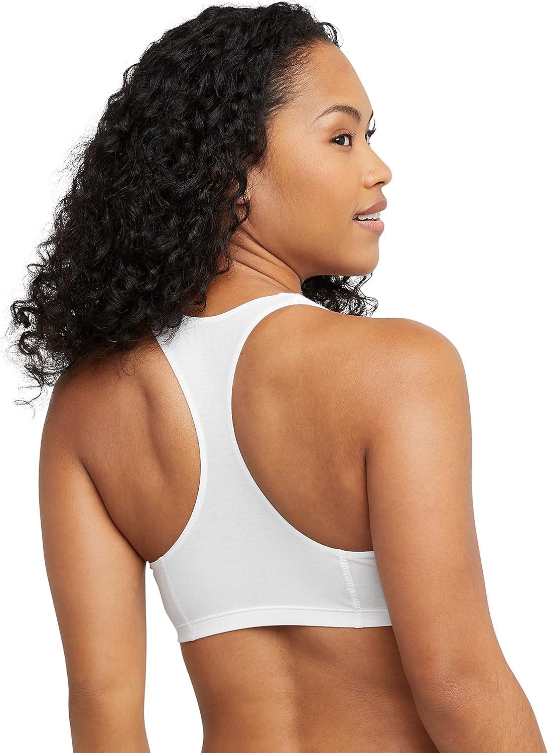 imageHanes Womens Cotton Racerback Bralette Pack Breathable Low Impact Sports Bra 3PackWhiteDenim JacketMoonlite Heather