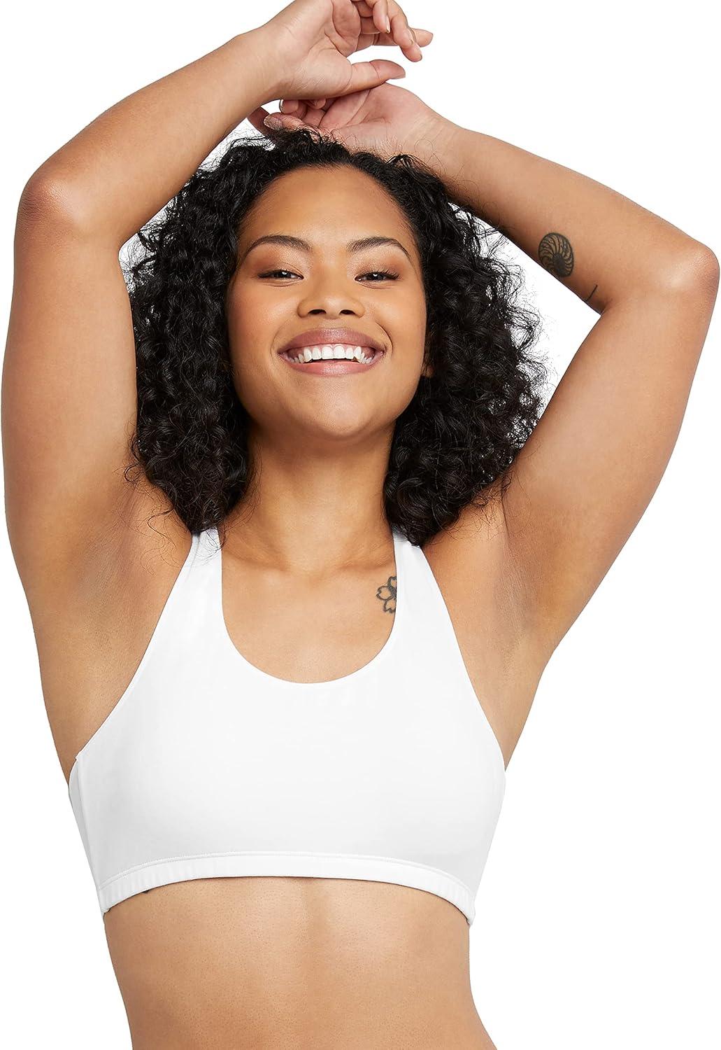 imageHanes Womens Cotton Racerback Bralette Pack Breathable Low Impact Sports Bra 3PackWhiteDenim JacketMoonlite Heather