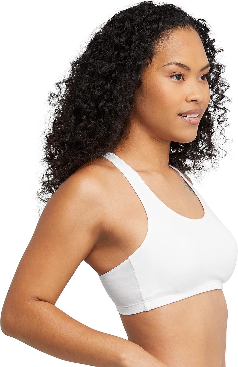 imageHanes Womens Cotton Racerback Bralette Pack Breathable Low Impact Sports Bra 3PackWhiteDenim JacketMoonlite Heather