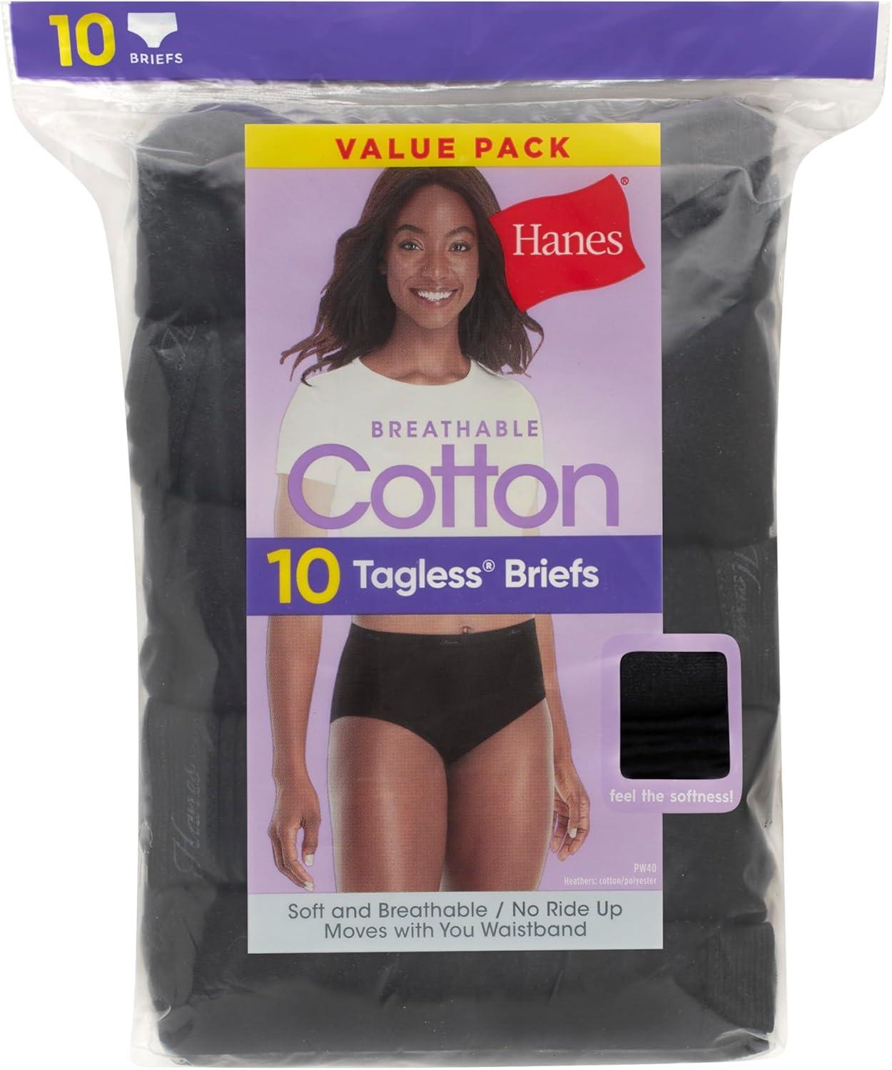 imageHanes Womens Cotton Value Pack 10Pack Assorted Brief Underwear Colors May VaryAll Black