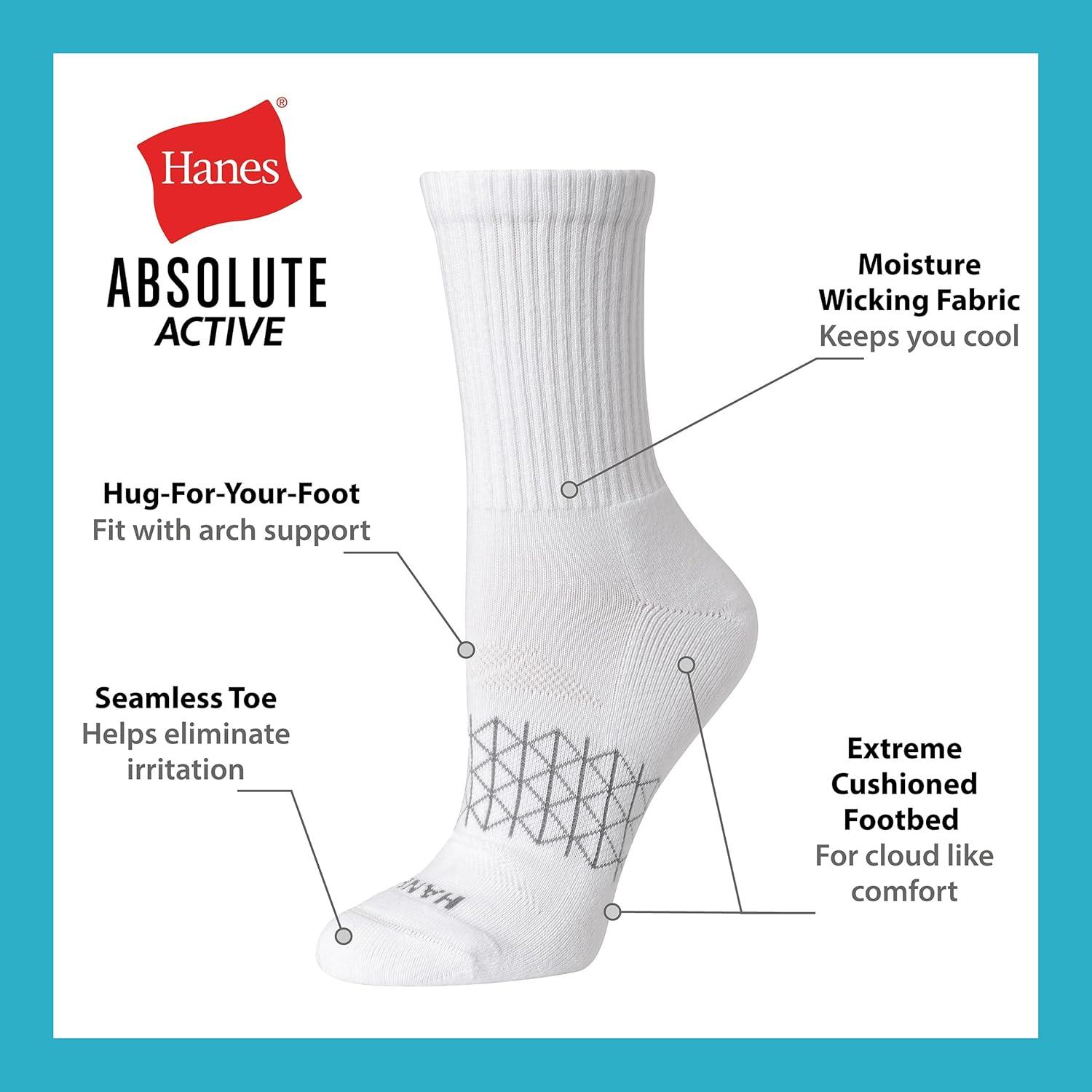 imageHanes Womens Cushioned Crew Socks Absolute Active Crew Socks For Women Seamless Toe 4PairsGrey