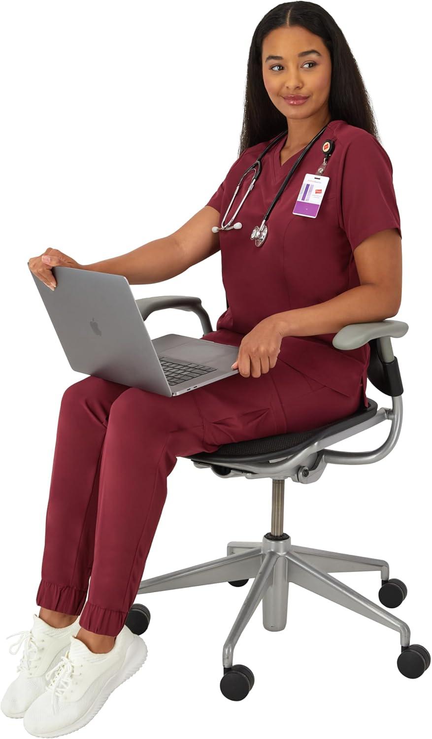 imageHanes Womens Healthcare Top with VNeckline MoistureWicking Stretch Scrub ShirtsAfternoon Burgundy