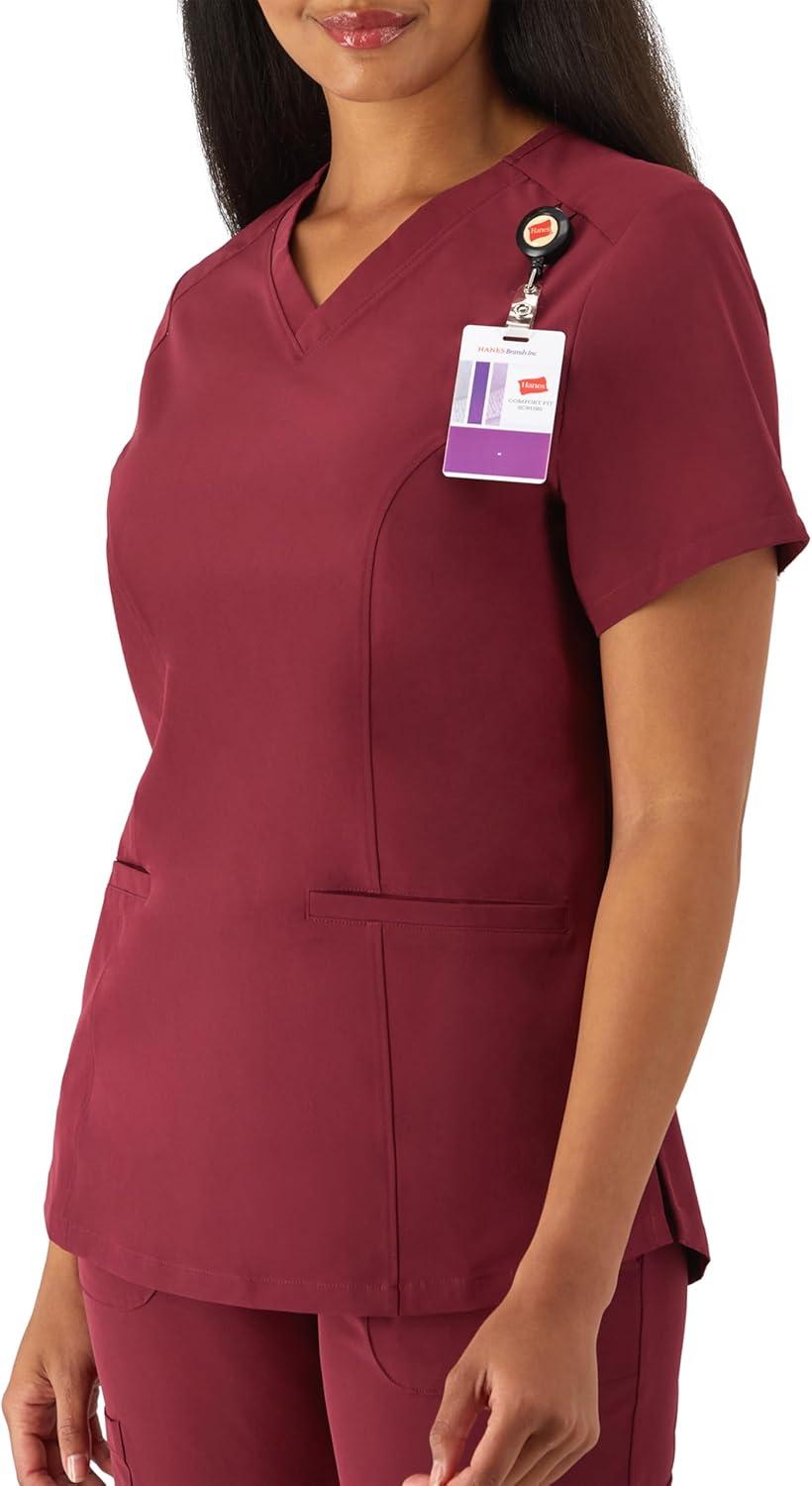 imageHanes Womens Healthcare Top with VNeckline MoistureWicking Stretch Scrub ShirtsAfternoon Burgundy