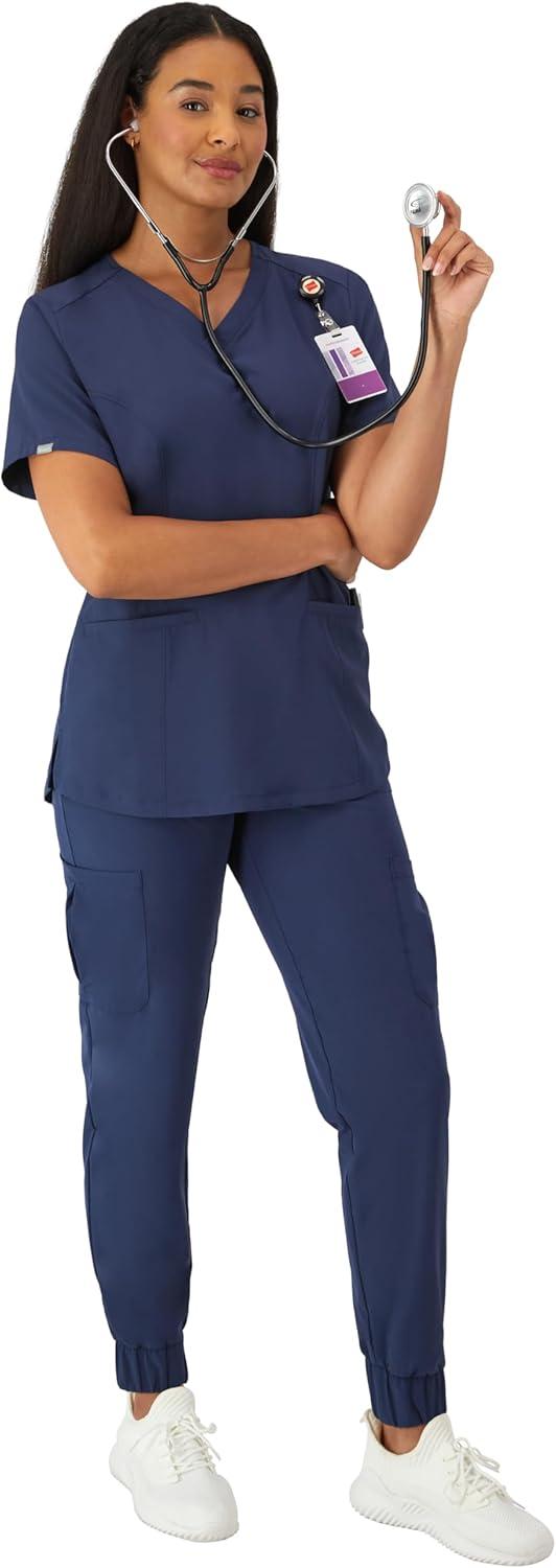 imageHanes Womens Healthcare Top with VNeckline MoistureWicking Stretch Scrub ShirtsAthletic Navy