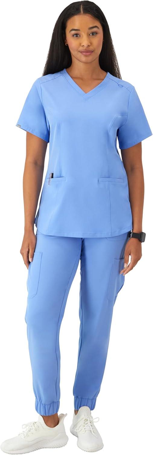 imageHanes Womens Healthcare Top with VNeckline MoistureWicking Stretch Scrub ShirtsCeil Blue 2