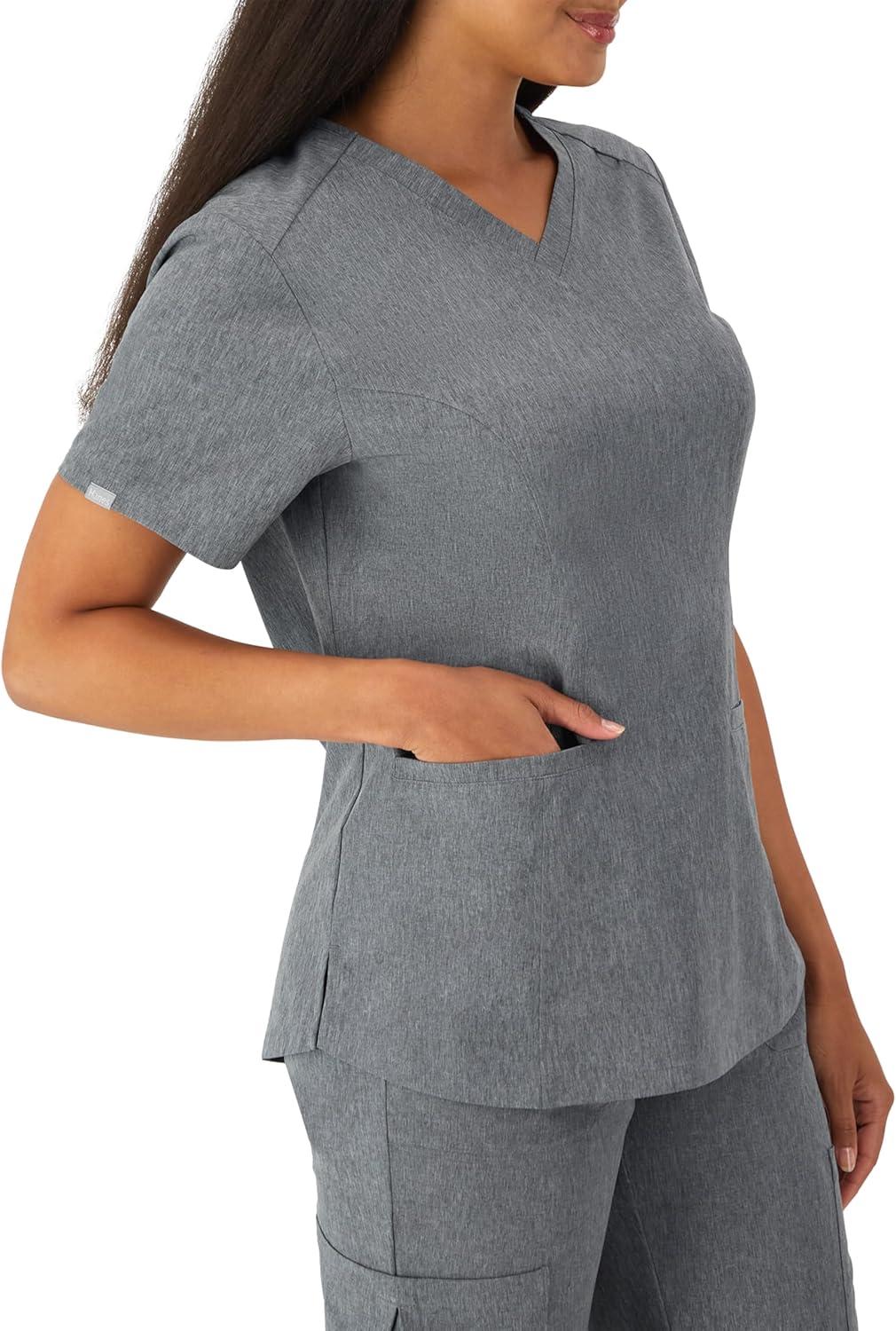 imageHanes Womens Healthcare Top with VNeckline MoistureWicking Stretch Scrub ShirtsEbony Heather