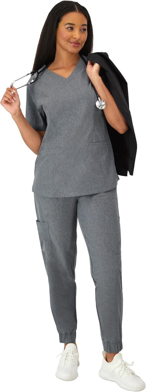 imageHanes Womens Healthcare Top with VNeckline MoistureWicking Stretch Scrub ShirtsEbony Heather