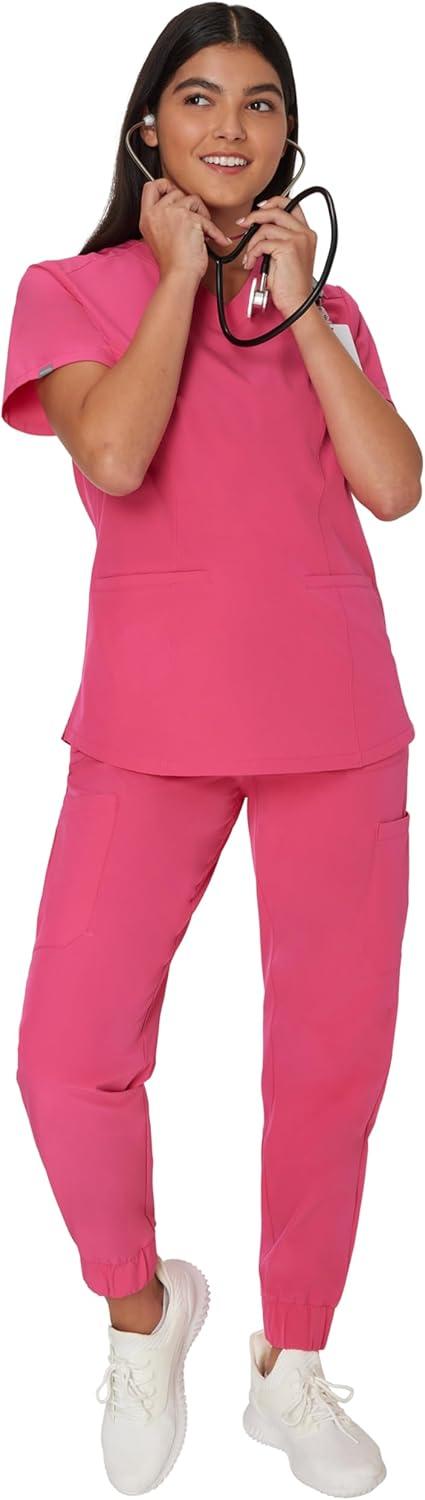 imageHanes Womens Healthcare Top with VNeckline MoistureWicking Stretch Scrub ShirtsFuchsia Pink