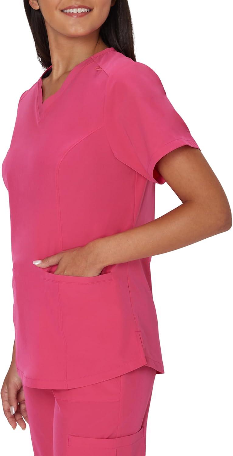 imageHanes Womens Healthcare Top with VNeckline MoistureWicking Stretch Scrub ShirtsFuchsia Pink