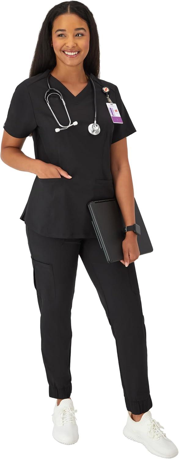 imageHanes Womens Healthcare Top with VNeckline MoistureWicking Stretch Scrub ShirtsNew Ebony