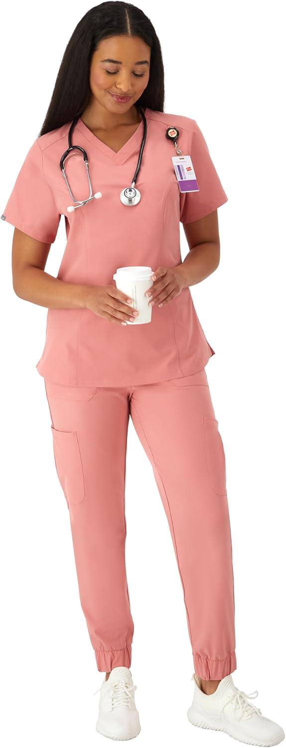 imageHanes Womens Healthcare Top with VNeckline MoistureWicking Stretch Scrub ShirtsRose Ranch Pink