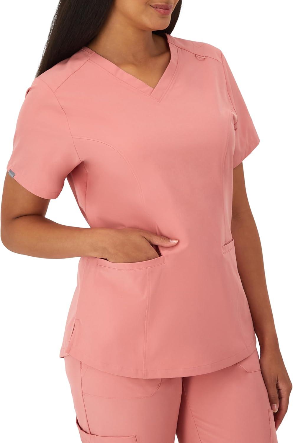 imageHanes Womens Healthcare Top with VNeckline MoistureWicking Stretch Scrub ShirtsRose Ranch Pink