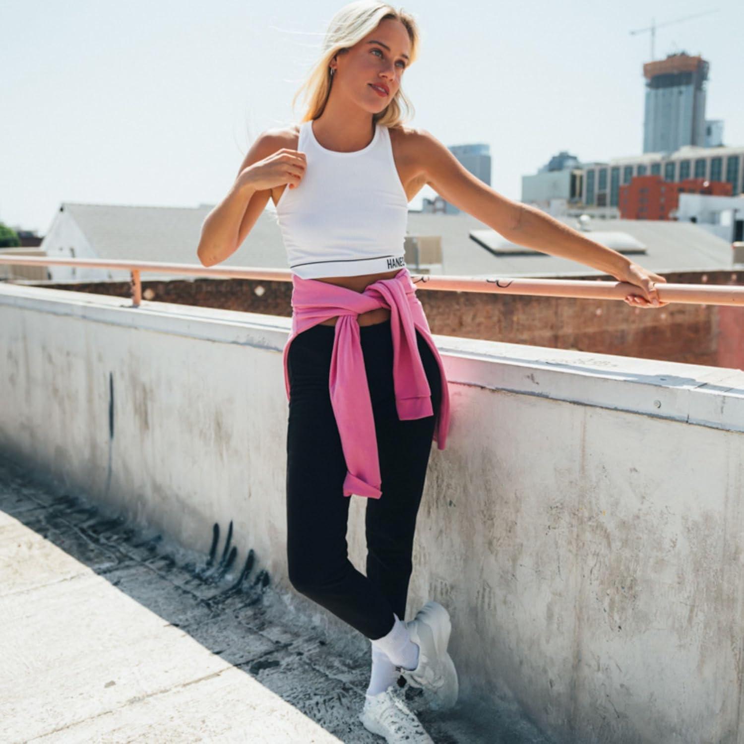 imageHanes Womens Leggings Clothing Moves 78 Soft Leggings with Pocket Moisture Wicking Womens Clothing Pants 25quot InseamBlack