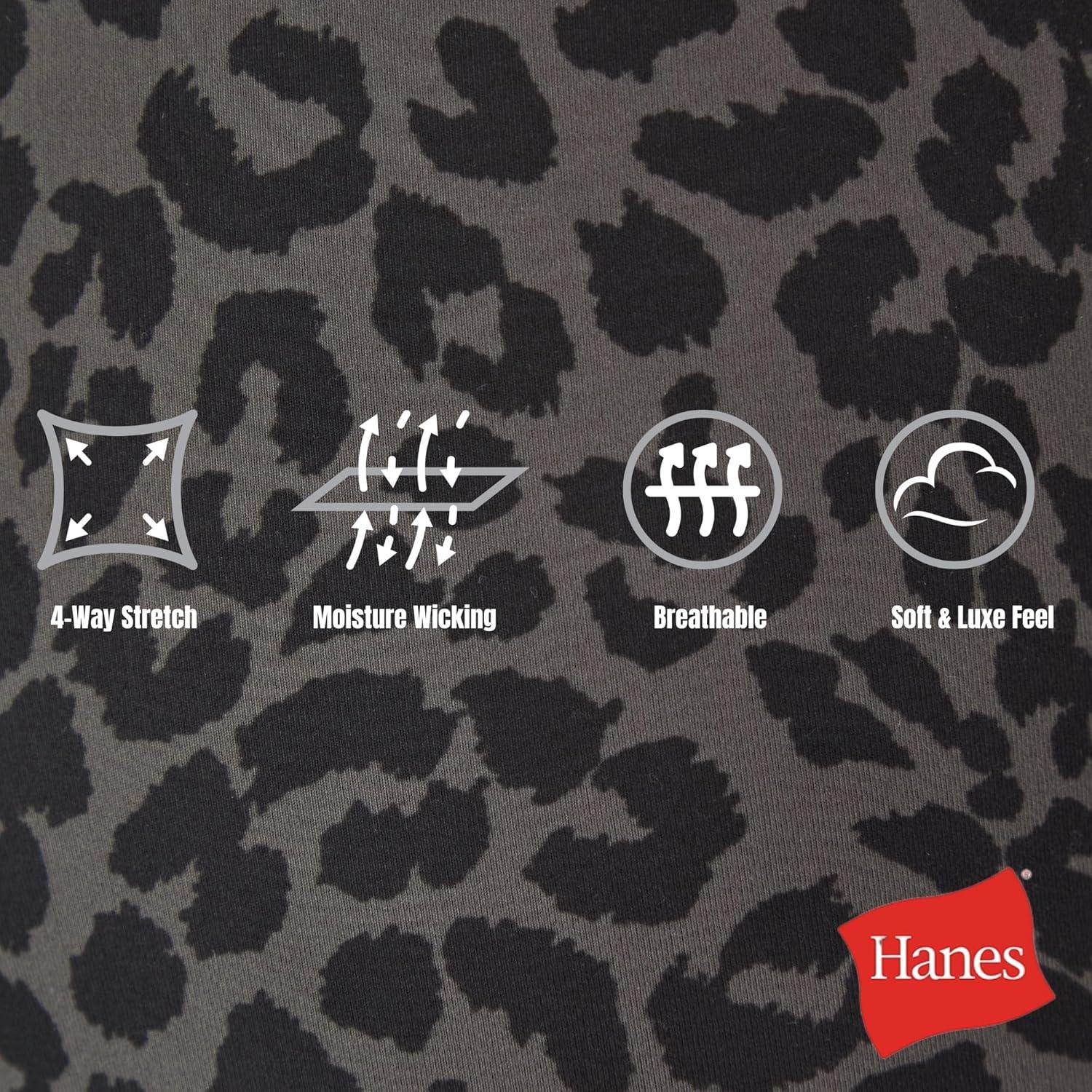 imageHanes Womens Leggings Clothing Moves 78 Soft Leggings with Pocket Moisture Wicking Womens Clothing Pants 25quot InseamBlack Leopard Prt