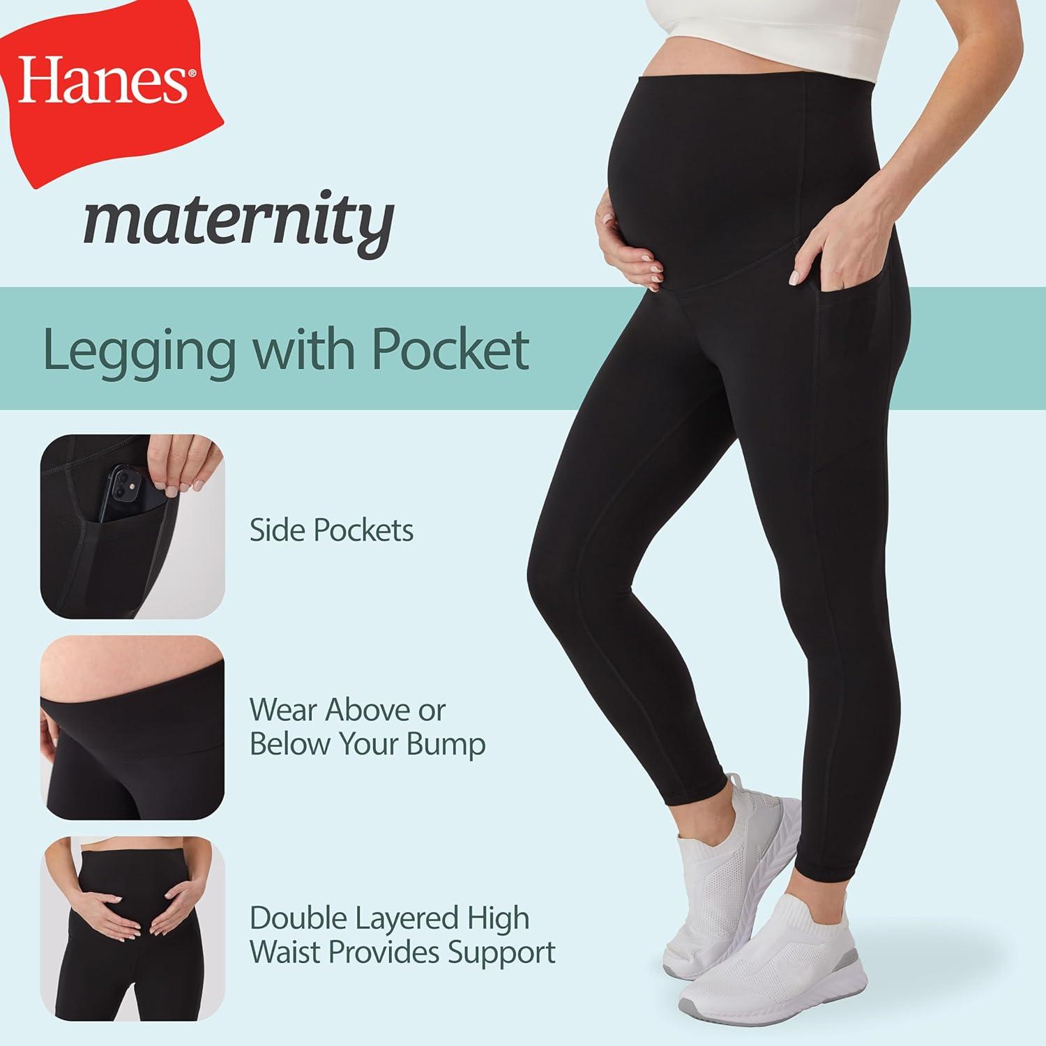 imageHanes Womens Maternity 78 Stretch ampamp Recover Pregnancy Leggings with Foldable Waistband 25 InseamBlack