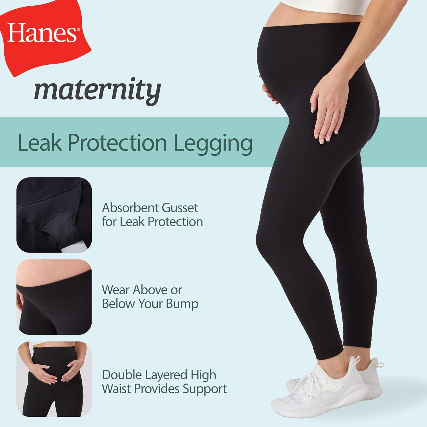 imageHanes Womens Maternity Leak Protection 78 Pregnancy Leggings with Builtin Underwear 25 InseamBlack