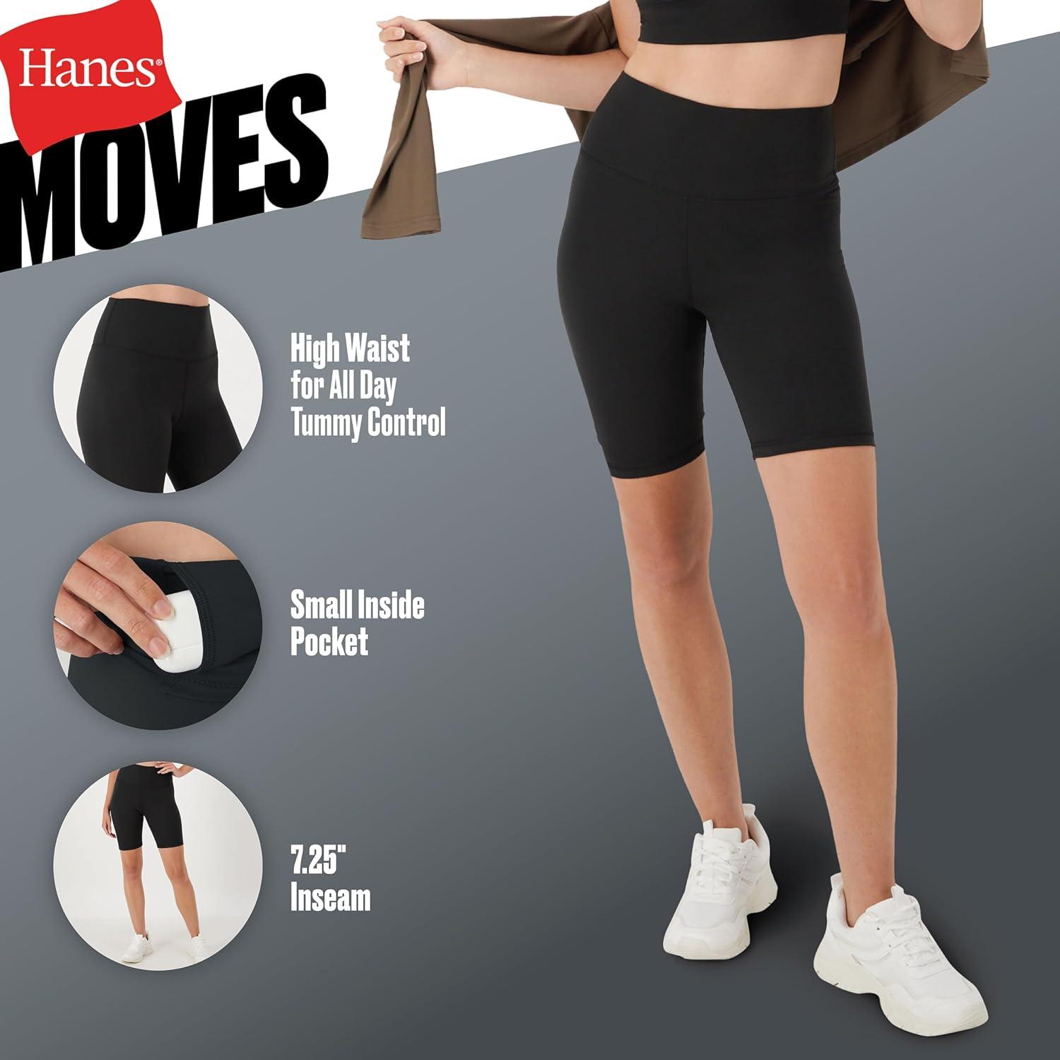 imageHanes Womens Moves Bike Shorts Soft ampamp Stretchy Workout Shorts with Interior Pocket MoistureWicking 3 Or 7quot InseamBlue Dive