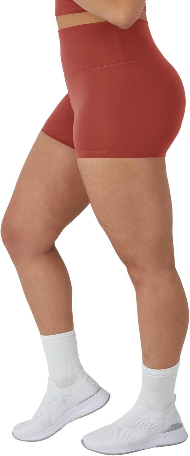 imageHanes Womens Moves Bike Shorts Soft ampamp Stretchy Workout Shorts with Interior Pocket MoistureWicking 3 Or 7quot InseamCoral Camelia