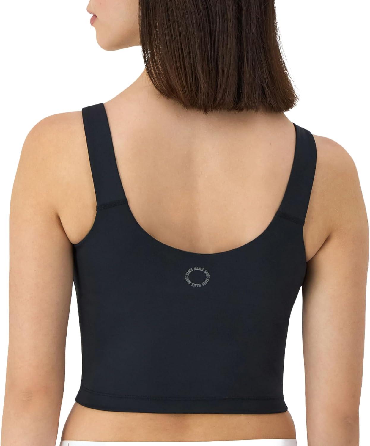 imageHanes Womens Moves Bralette VNeck Cropped Pullover Builtin Shelf Bra Odor ControlBlack