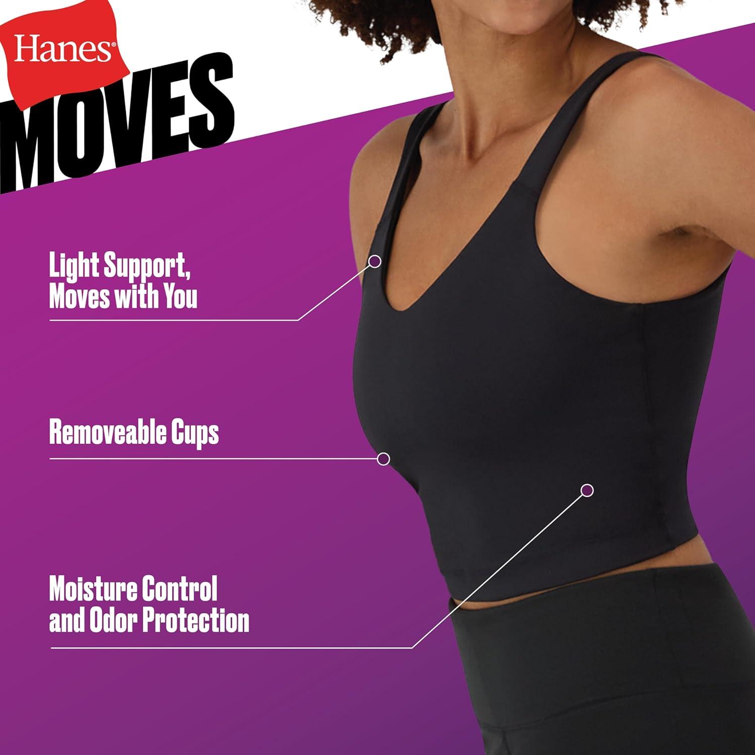 imageHanes Womens Moves Bralette VNeck Cropped Pullover Builtin Shelf Bra Odor ControlBlack