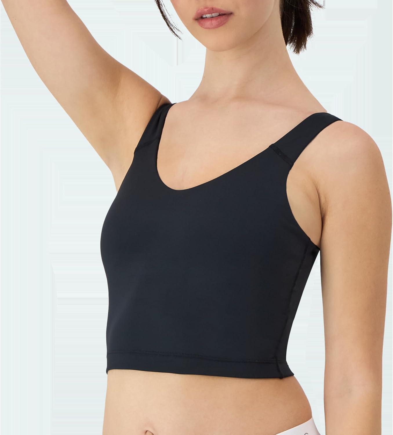 imageHanes Womens Moves Bralette VNeck Cropped Pullover Builtin Shelf Bra Odor ControlBlack