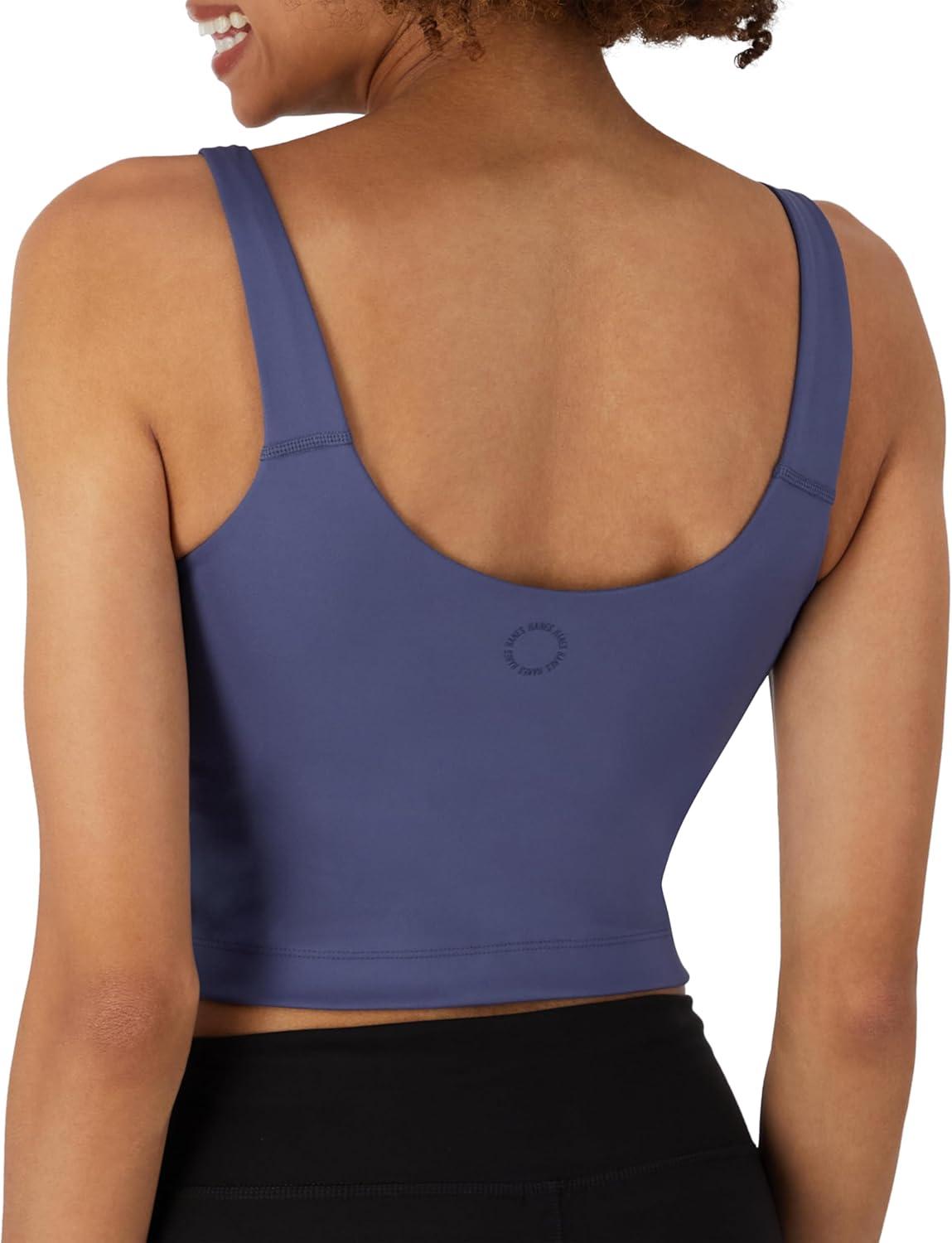 imageHanes Womens Moves Bralette VNeck Cropped Pullover Builtin Shelf Bra Odor ControlDark Cobalt Night
