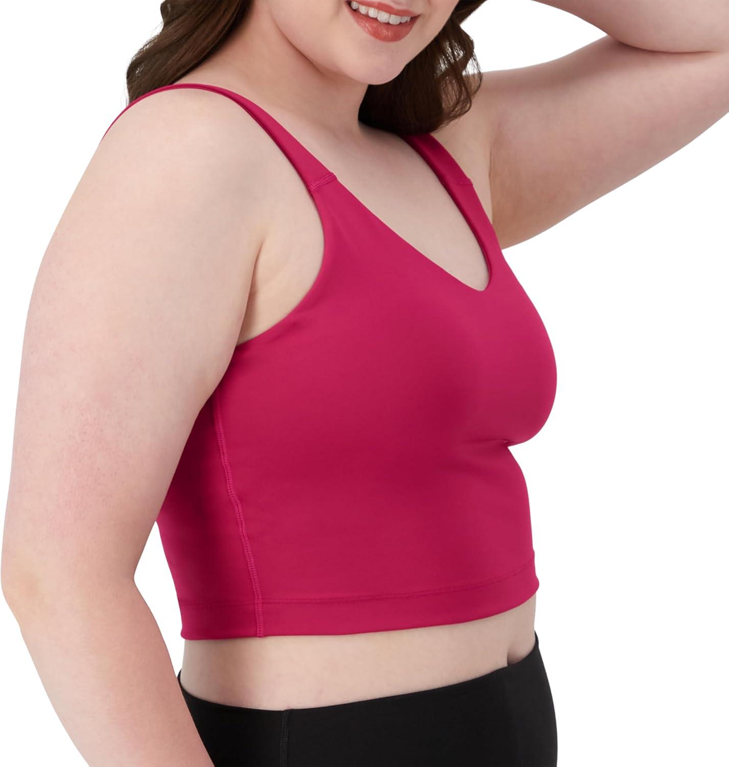 imageHanes Womens Moves Bralette VNeck Cropped Pullover Builtin Shelf Bra Odor ControlFresh Berry