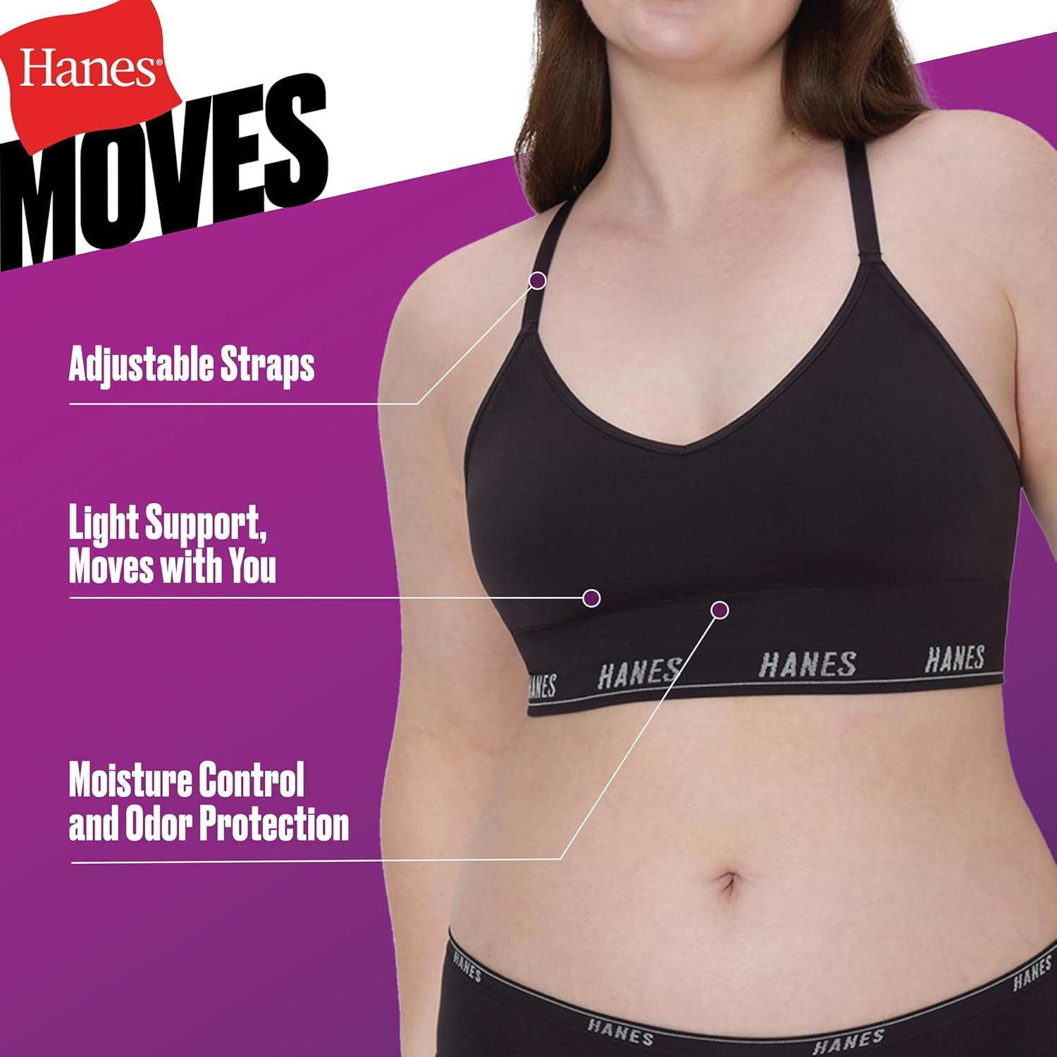 imageHanes Womens Moves Seamless Triangle Wireless 360 Flex Light Support Pullover Bra Odor Control 2PackBlackGlimmer Red