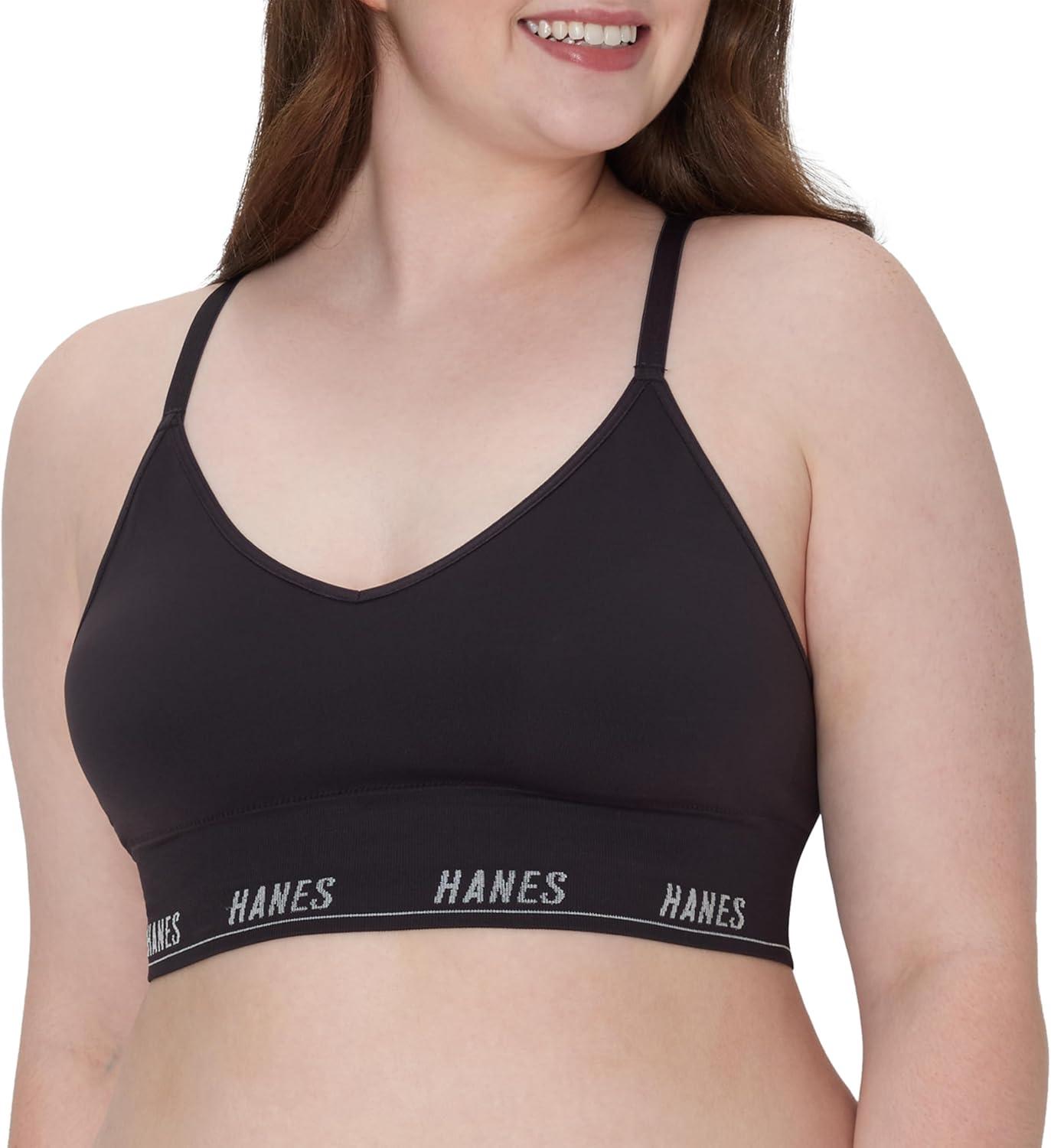 imageHanes Womens Moves Seamless Triangle Wireless 360 Flex Light Support Pullover Bra Odor Control 2PackBlackGlimmer Red