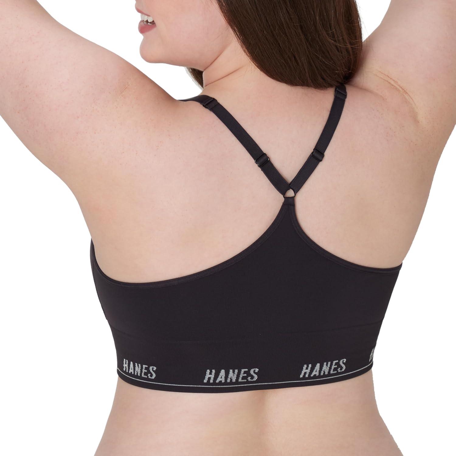 imageHanes Womens Moves Seamless Triangle Wireless 360 Flex Light Support Pullover Bra Odor Control 2PackBlackGlimmer Red