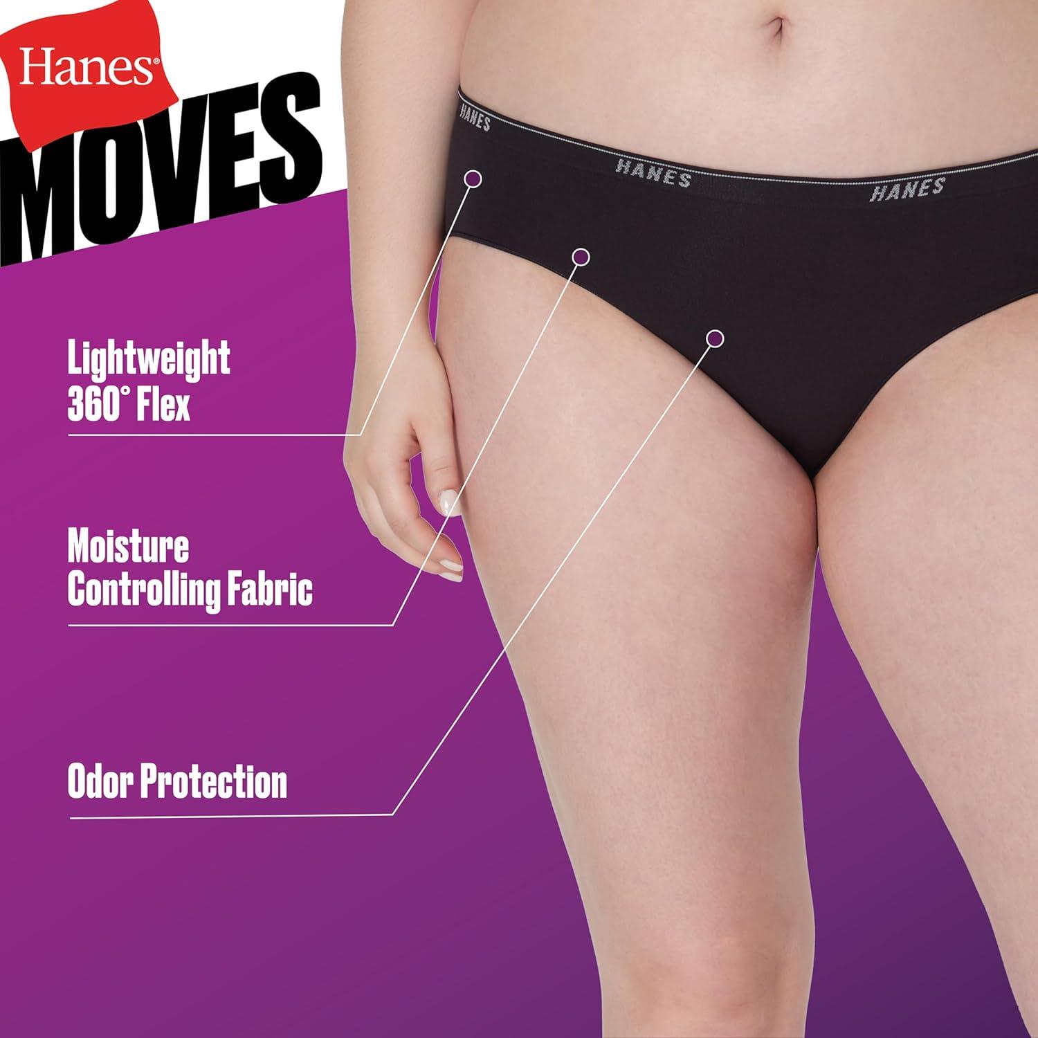 imageHanes Womens Moves Underwear 360 Flex Stretch Panties Smooth ampamp Seamless Hipsters Bikinis Or Thongs 6Pack6pk Hipster Black X3AlmondRedPink