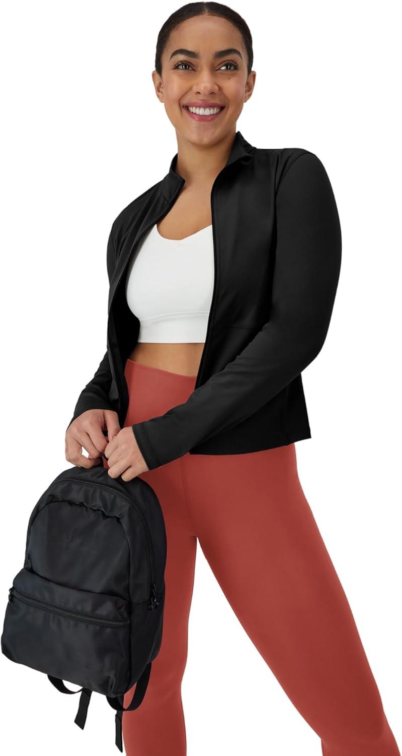 imageHanes Womens Moves Workout Soft ampamp Stretchy Yoga MoistureWicking FullZip Studio JacketBlack