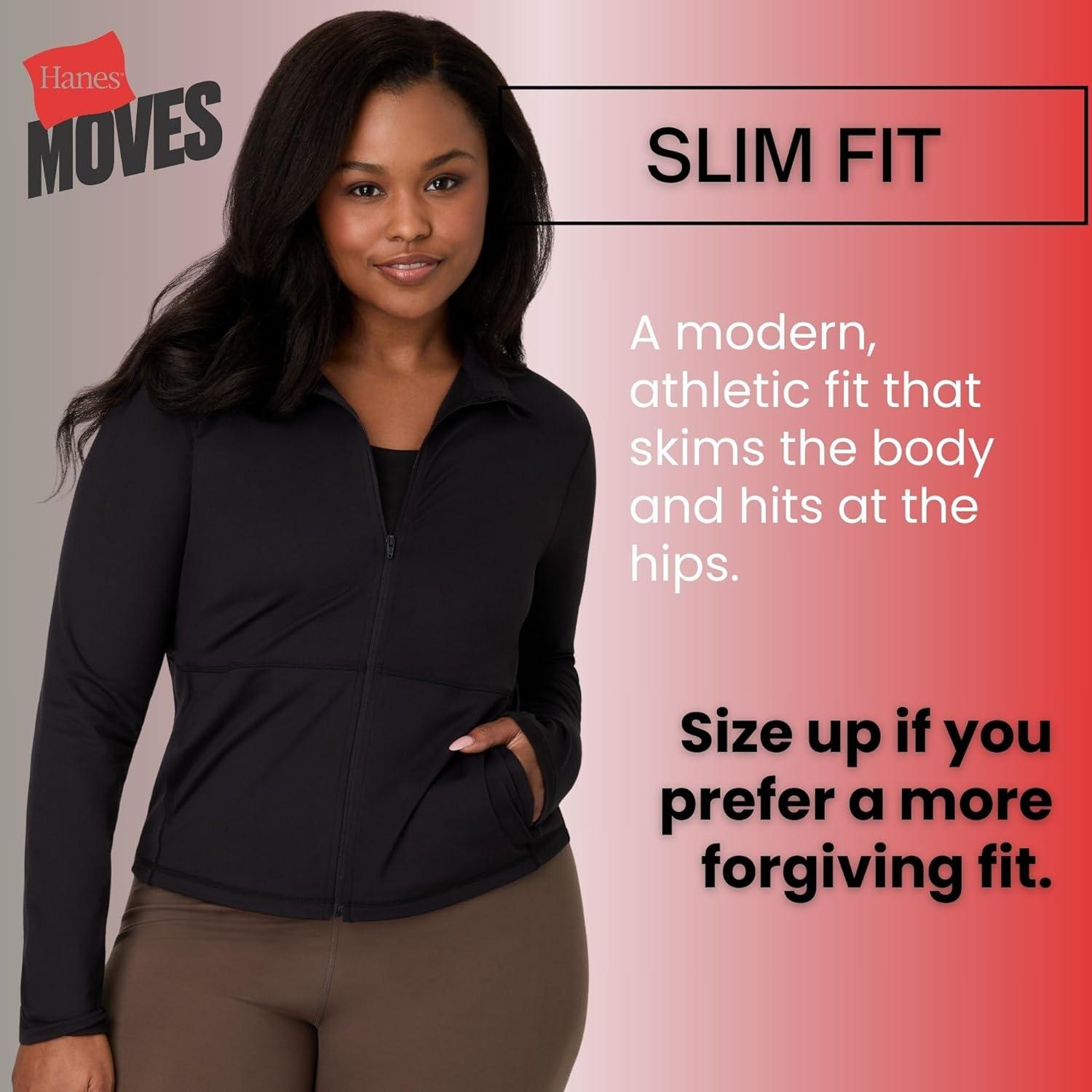 imageHanes Womens Moves Workout Soft ampamp Stretchy Yoga MoistureWicking FullZip Studio JacketBlack