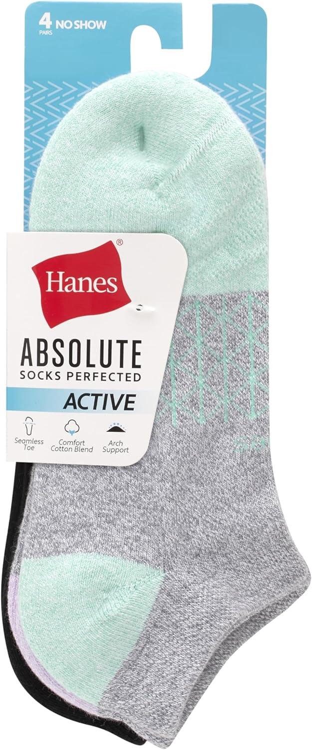 imageHanes Womens NoShow 4 Pairs Absolute Active Socks MoistureWicking CushionedGrey
