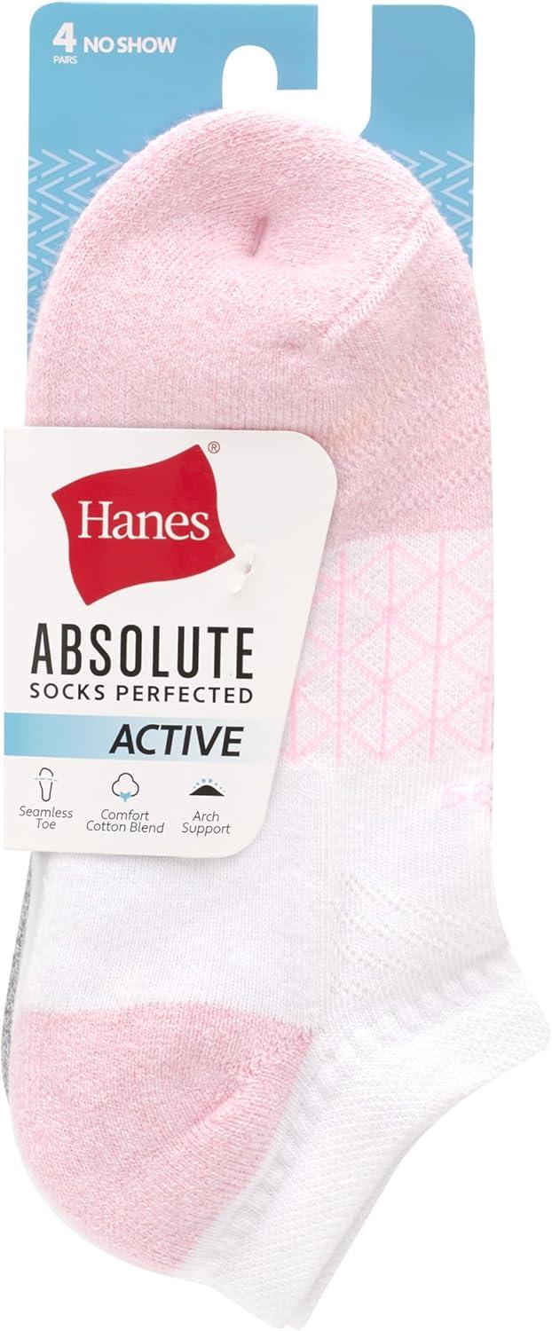imageHanes Womens NoShow 4 Pairs Absolute Active Socks MoistureWicking CushionedWhite