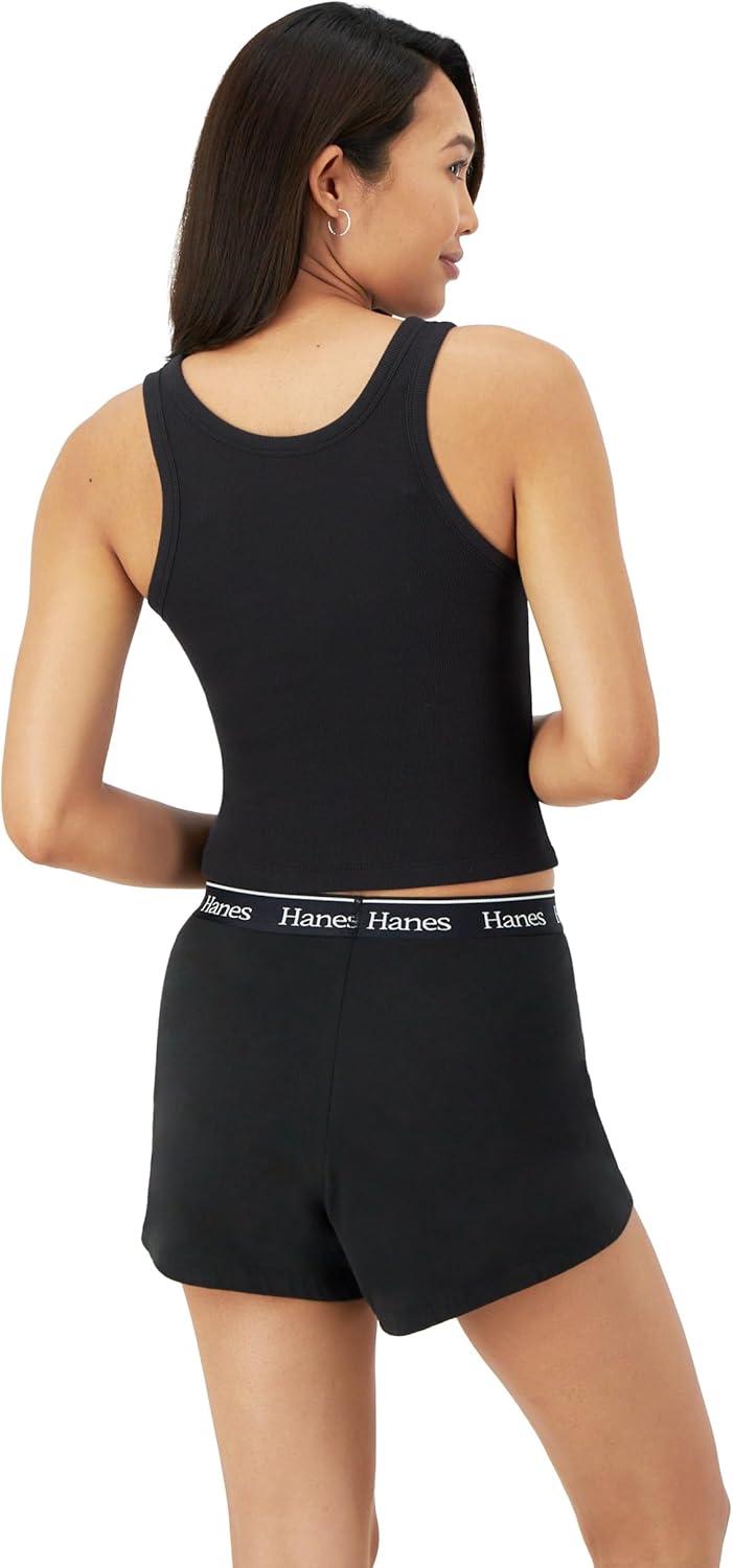 imageHanes Womens Originals Comfywear Rib Crop Tank and Sleep Shorts 2Piece SetBlackBlack