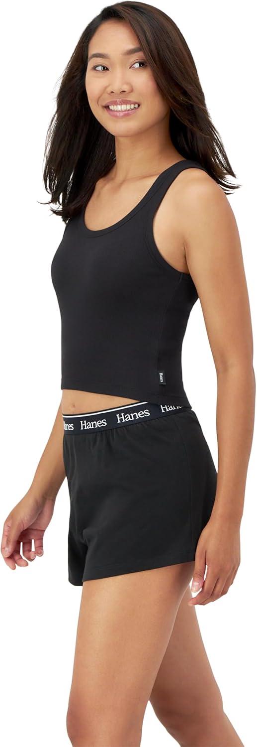 imageHanes Womens Originals Comfywear Rib Crop Tank and Sleep Shorts 2Piece SetBlackBlack
