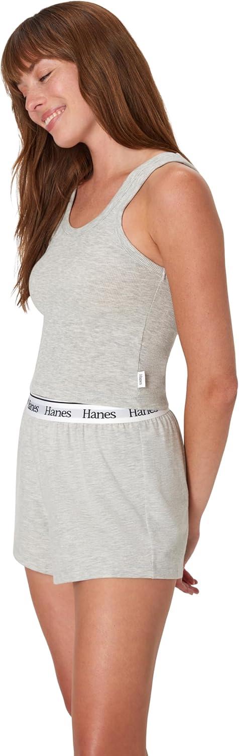 imageHanes Womens Originals Comfywear Rib Crop Tank and Sleep Shorts 2Piece SetHeritage Grey Marle Heritage Grey Marle