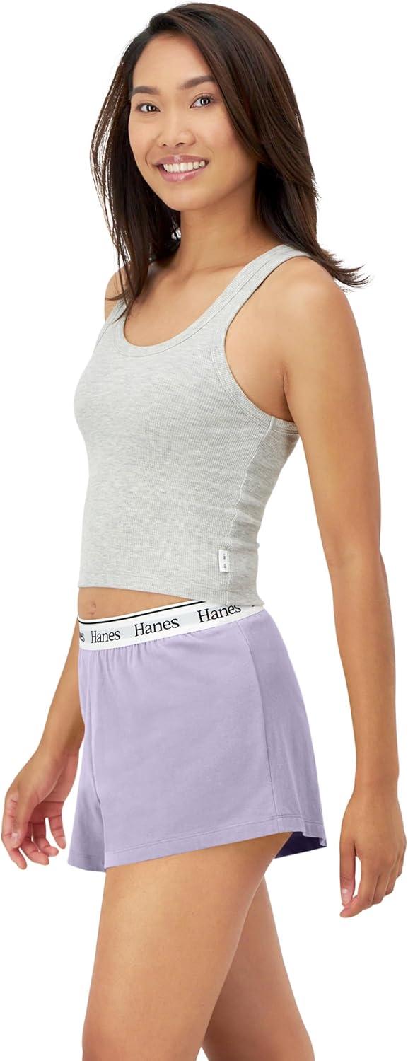 imageHanes Womens Originals Comfywear Rib Crop Tank and Sleep Shorts 2Piece SetHeritage Grey MarleVega Violet
