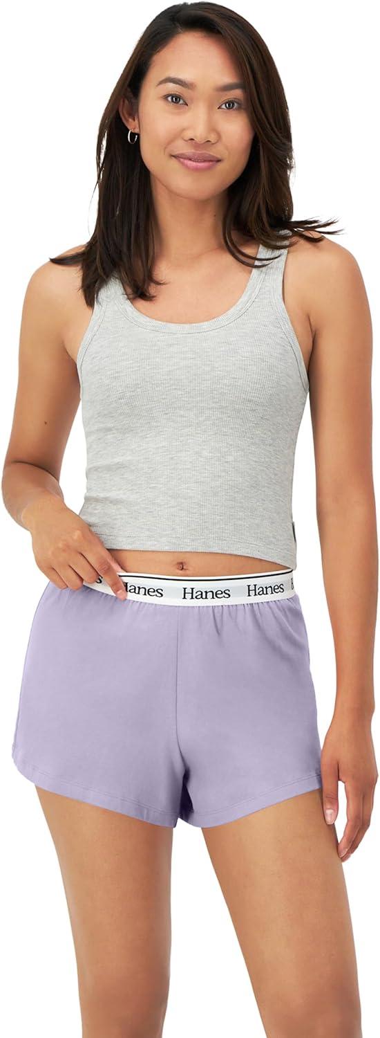 imageHanes Womens Originals Comfywear Rib Crop Tank and Sleep Shorts 2Piece SetHeritage Grey MarleVega Violet